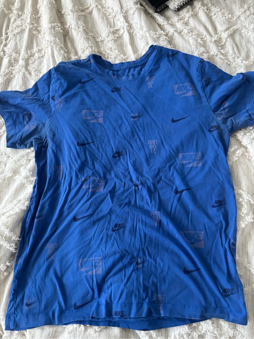 Nike M Blue All Over Logo Swoosh Just Do It T-Shirt